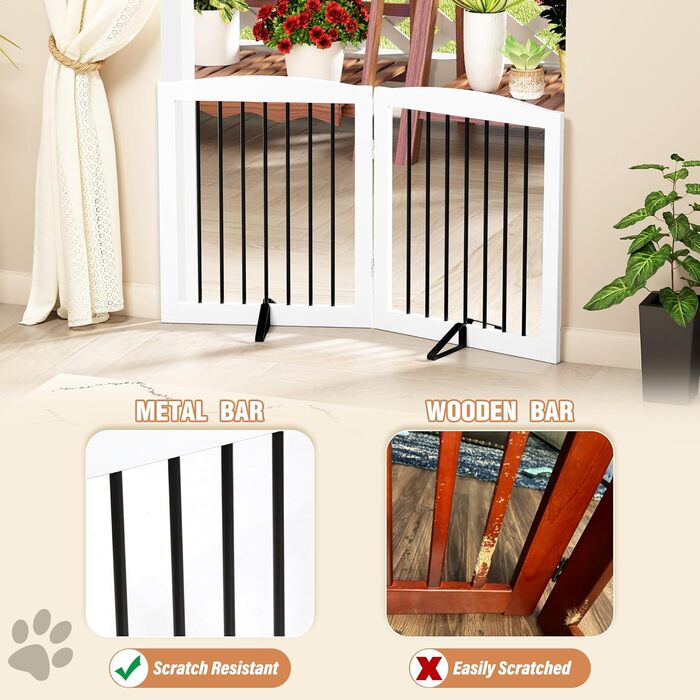 Гілка для собак HOLTICO: захисний бар'єр без свердління, металевий, дерев'яний, для дому, складна, білий, 3 панелі