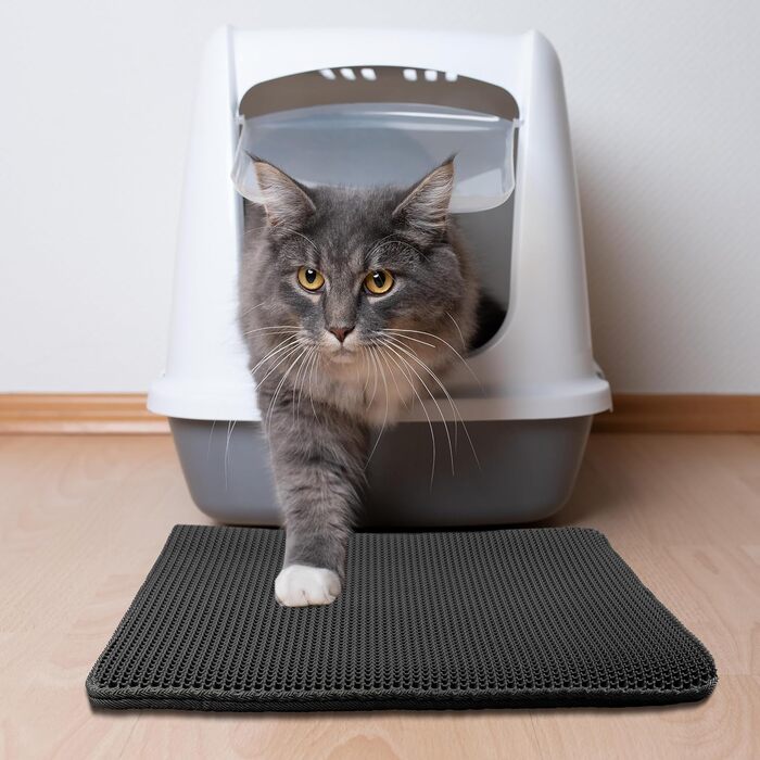 Водонепроникний килимок для котячого туалету PETMAKER 61x38 см, двошаровий, з вловлювачем наповнювача, протиковзкий, чорний