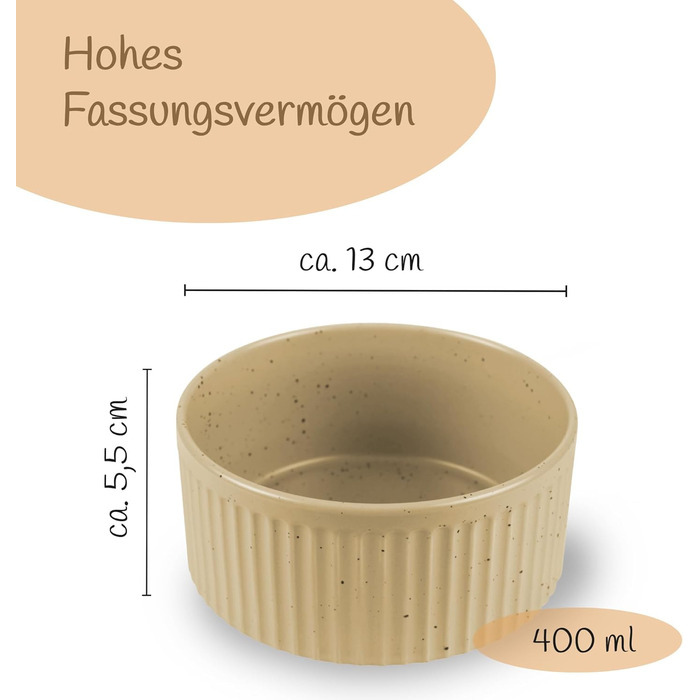Набір мисок для собак з кераміки (2 шт) об'ємом 400 мл. Миски для маленьких та великих собак з антиковзною основою, придатні для миття в посудомийній машині. Бежевий колір.