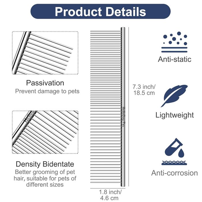 Гребінець для собак та котів: професійний сталевий гребінець для видалення ковтунів та розпушування довгої шерсті