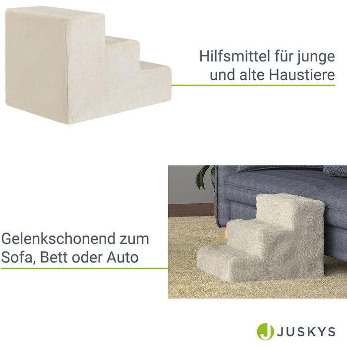 Сходинка для собак та котів Juskys - 3 сходинки, плюшевий знімний чохол, для ліжка, дивану, авто (Бежевий)