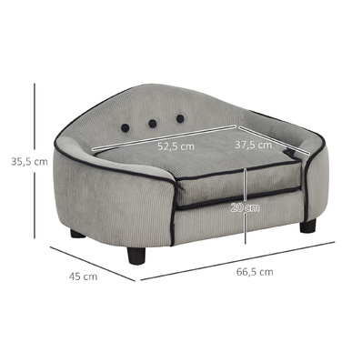 PawHut Dog Sofa Затишна лежанка для собаки з натурального дерева та плюшу для маленьких собак та кішок 66,5 х 45 х 35,5 см сірий
