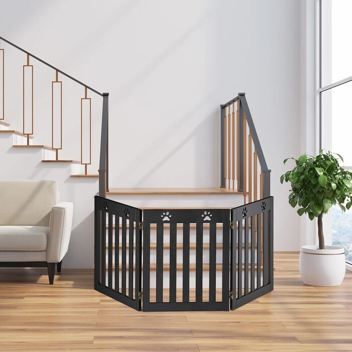 Захисне ворота для собак Relaxdays, розкладне, 60 x 153 см, чорний, MDF