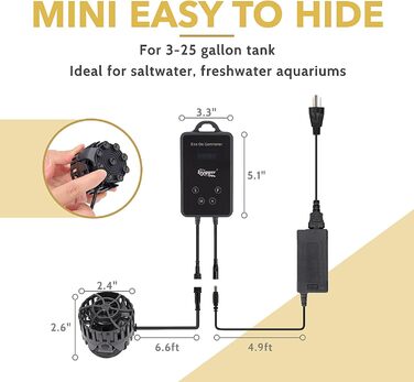 Акваріумна хвильова помпа hygger Mini, DC-магнітна помпа з LED-контролером, 6000 л/год, для прісної та солоної води