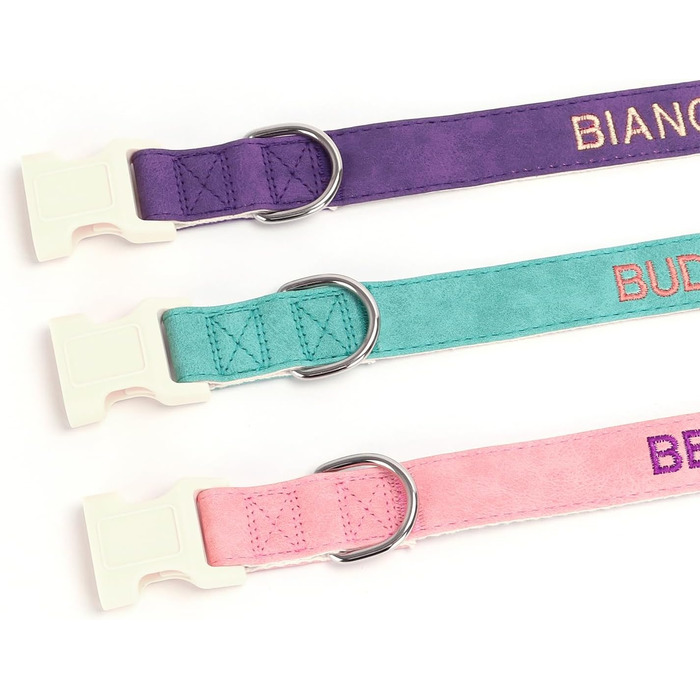 Персоналізоване собаче ошийник з металевою застібкою, двостороннє оксамитове ошийник з іменем та номером телефону, регульовані розміри для малих, середніх та великих собак (м'яке шкіряне ошийник)