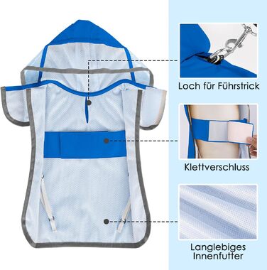 Водонепроникний дощовик для собак Eyein, дощовик для маленьких собак з капюшоном та м'якою підкладкою, регульована куртка для собак з світловідбиваючими смугами, вітронепроникний та легкий (XXL, Синій)