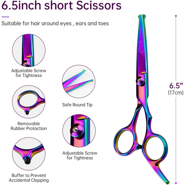 Набір ножиць для грумінгу собак 6-в-1: прямі, зігнуті, для стрижки та розрідження шерсті