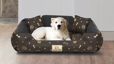 Лежак для собак King Dog вологостійкий, коричневий, розмір M, із силіконовою іграшкою-кулькою