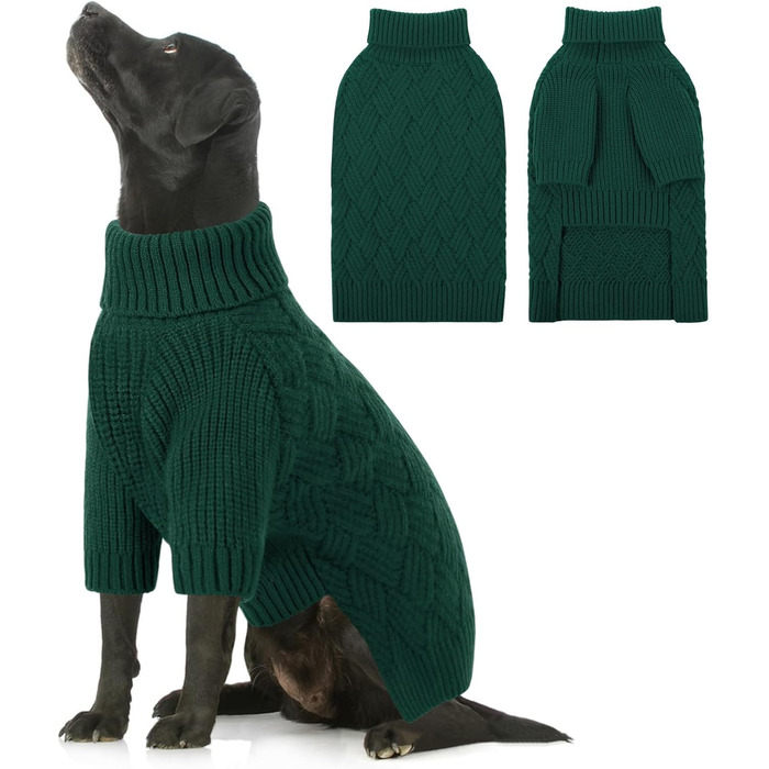 Пуловер для собак великих порід AOFITEE, теплий зелений пуловер на Новий рік, зимовий вовняний пуловер з коміром-стійкою для Бігль, Лабрадор XL, м'який пуловер для собак