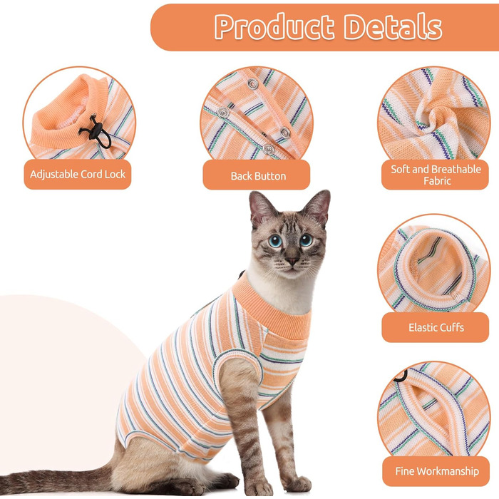 Одяг для котів після операції CITE TOILE, комбінезон для захисту животика, альтернатива E-обруча, помаранчевий, розмір L