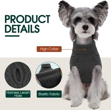 Теплий пуловер для собак Kuoser, пуловер для маленьких, середніх та великих собак, флісовий пуловер для собак, сірий колір, розмір XL (обхват грудей 62 см)