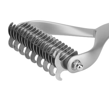 Гребінець для собак з довгою шерстю, гребінець для котів 2-сторонній для підшерстка з лезами Rotfrei, зрізач вузлів та інструмент для догляду за шерстю - Ефективне видалення вузлів, делікатний до шкіри, для собак з довгою шерстю (Срібний, L)