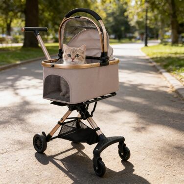 Візок для собак 3 в 1, складний, для маленьких собак та котів, знімний кошик, візок-кіндерваген, сітка, оксфордська тканина, до 20 кг (Темно-зелений, Рожевий)