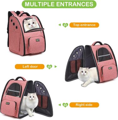 ALLSOPETS рюкзак для собак і котів, дихаючий складний рюкзак-переноска з безпечним гачком, портативна сумка для подорожей і прогулянок, рожевий