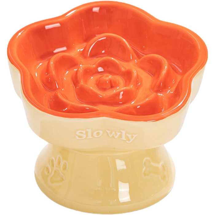 Миска для повільного годування домашніх тварин, керамічна, нахилена, для котів та маленьких собак, запобігає блювоті та удушенню (Рожева), (Оранжева/Захід сонця у вигляді зигзага)