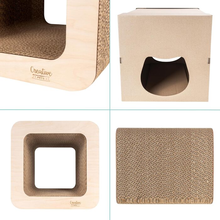 Кігтеточка для котів з картону | Міцна, велика, 2в1 з будиночком | 37 x 30 x 30 см