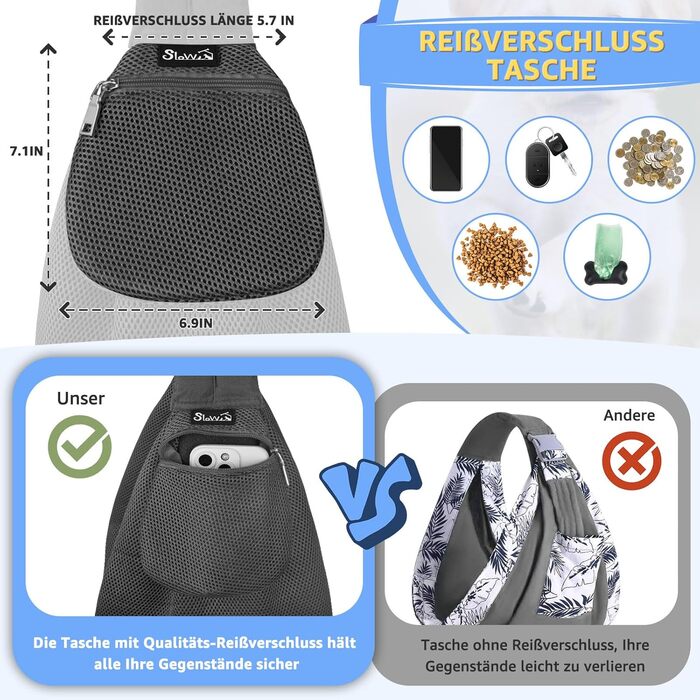 Сумка-переноска для собак SlowTon, сіра, L (4,5-7,2 кг) з регульованим плечовим ременем та передньою кишенею