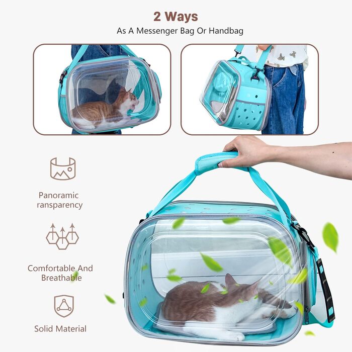 Транспортна переноска для собак та котів PETCUTE, складана та миюча, для подорожей літаком (Скай Блю)