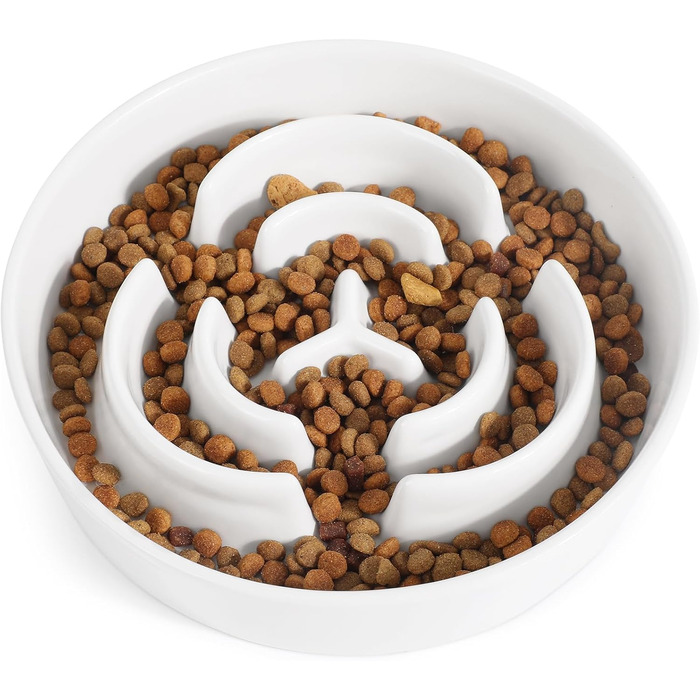 PETTOM Миска для собак протиковтання, кераміка, Ø 21 см, для великих та малих собак, Slow Feeder, білий