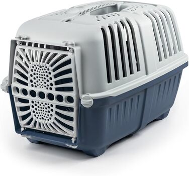Транспортна переноска для собак Lionto з міцного переробленого пластику, 55x36x36 см, з надійним замком та ручкою для перенесення, підходить для котів та дрібних тварин, для тварин до 15 кг, сірий колір (Темно-синій, Д 48 x Ш 32 x В 33 см)