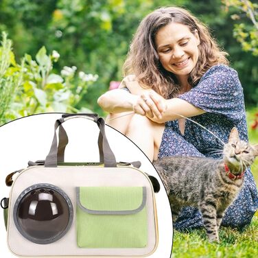 Транспортна сумка для кота Transportbox Katze - складана переноска для кошенят з віконцем, дихаюча сумка-переноска для собак, для подорожей літаком, на природі, кемпінгу, мотоциклі, в авто (зелена)