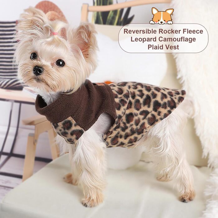 Флісовий пуловер для собак Kosiyi з леопардовим принтом, еластичний, з отвором для повідка, одяг для домашніх тварин, легкий верхній одяг для маленьких собак, для холодної погоди, для хлопчиків та дівчаток
