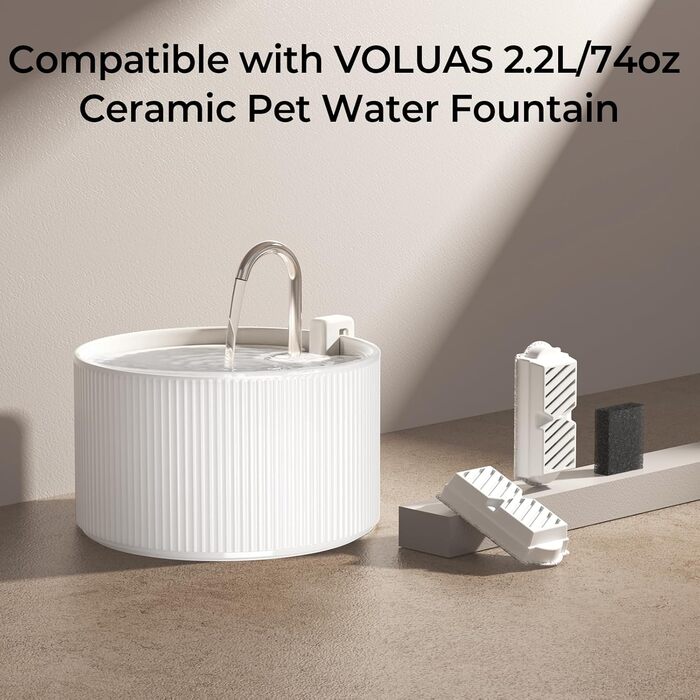 Керамічний фонтанчик для котів 2.2л з автоматичною подачею води, тихий насос та 6 фільтрів