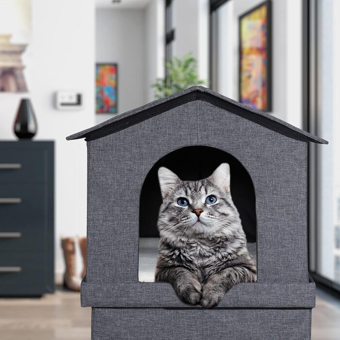 Будинок для котів Relaxdays з тканини, складна котяча хатка з 2 входами, 71,5x62,5x44 см, темно-сірий