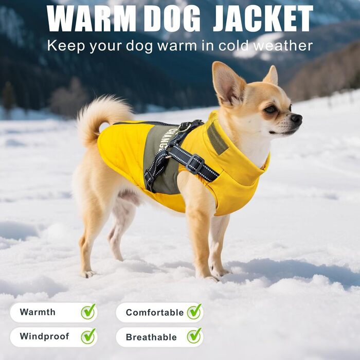 Зимова куртка для собак, вантажний бренд Ware, світловідбиваюча, водонепроникна жилетка для цуценят, тепла, з шлейкою для собак малих та середніх розмірів (XXL, жовта)