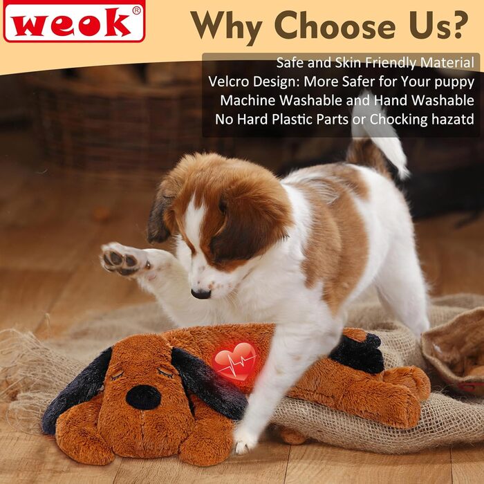 Іграшка-серце для собак WEOK - зручне м'яке ліжко, для зняття тривоги, заспокоююча допомога, допомога у сні, для середніх собак (Темно-коричневий)