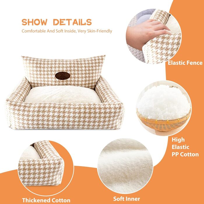 Ортопедичне ліжко для собак PETCUTE, зручний лежак для котів та собак середніх та великих порід, світло-коричневий колір, знімний коврик