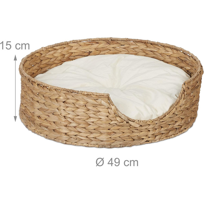 Кругле ліжко для собак та котів Relaxdays, 15 x 49 см, з мореної трави, натуральний колір/кремовий