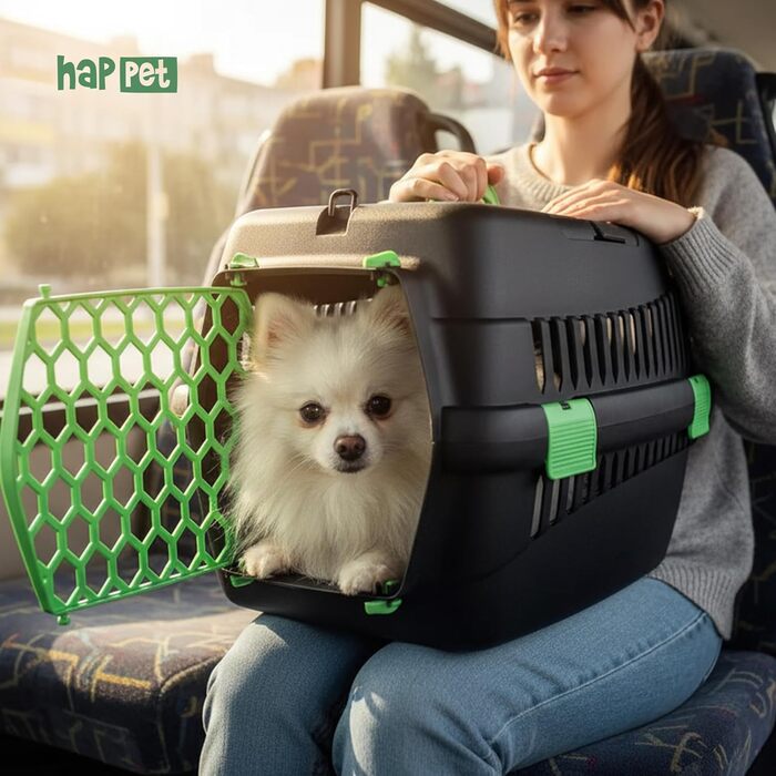 Транспортна переноска для котів та собак HAPPET Tiertransportbox Teddy M, темно-сіра, 56x37x37 см – міцна, добре провітрювана, портативна переноска для подорожей