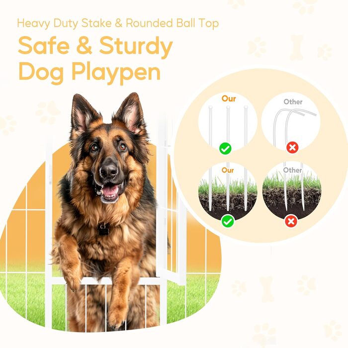 Загін для собак, 101,6 см, 8 панелей, міцний метал, для дому та вулиці, кемпінг, двір, автокемпер, садовий загін, приватність, тераса, білий