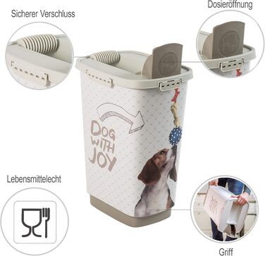 Контейнер для корму Rotho MyPet Cody 25 л з кришкою і дозатором, пластик BPA-free, антрацит/білий, для собак