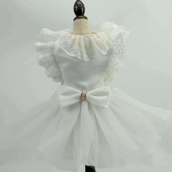Біле сукня для собак та котів з бантиком, Тюту, для свят та вечірок, розмір L