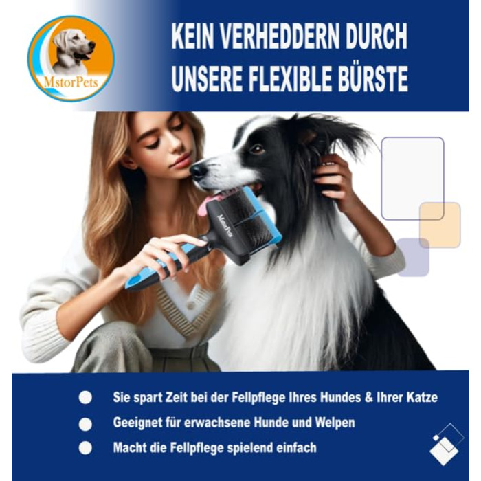 Професійна щітка для собак і котів з захисними нопочками - м'яко видаляє підшерсток, ковтуни та вузли - для догляду за довгошерстим хутром