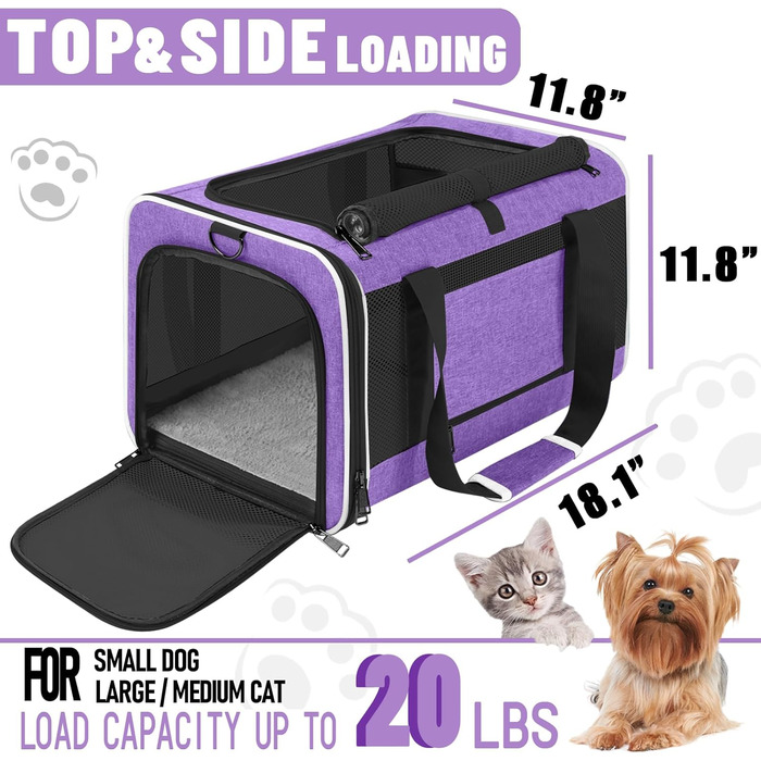 Транспортна сумка GAPZER для собак та котів, м'яка, для чихуахуа та мейн-куна, переноска для тварин, вантажопідйомність до 11,3 кг, верхня завантаження, коричнева (фіолетова)