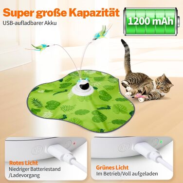 Інтерактивна іграшка для котів Toozey з 3 знімними пір'ями, електрична іграшка з автоматичним висуванням пір'я та USB-зарядкою, іграшка для самостійних ігор для котів будь-якого віку, блакитна (зелене трикутника)