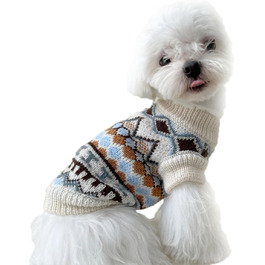 Теплий пуловер для собак на Новий рік, пухкий пуловер для маленьких та середніх собак, для Чихуахуа, Французького бульдога (Бежевий, M)