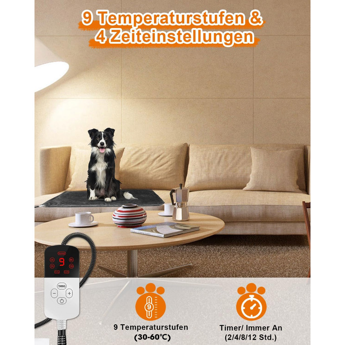 Килимок грілка для котів та собак, 30-60°C, 4 таймери, безпечний, вологостійкий, 45x45 см, сірий