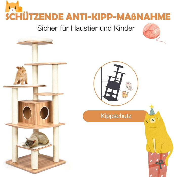 Кліматичний комплекс для котів GOPLUS Katzenbaum 175 см: 6 платформ, велика дерев'яна печера, ігровий комплекс, меблі для котів