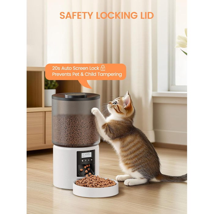 Автоматичний кормушка для котів та собак, 4л, з таймером, 1-6 прийомів їжі на день, з функцією запису голосу (10 сек)