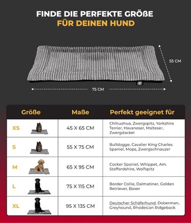 Килимок для собак HS-Hundebett® з підкладкою Cord та наповнювачем XS – антиковзаюча функція – тепла ковдра для собак – затишне місце для відпочинку – Made in Germany (Антрацит, 55x75 см)
