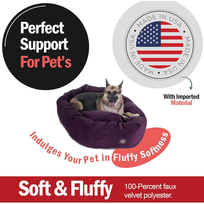 Ліжко для собак Majestic Pet Villa Collection, 132,1 см, баклажан, мікрофібра, кругле, преміум-якість