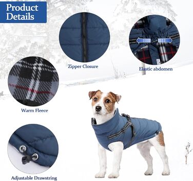 Водонепроникна куртка для собак, тепла зимова, світловідбиваюча, регульована, Marineblau, XL (довжина спини 44 см)