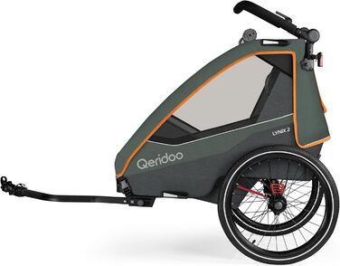 Qeridoo Lynix 2 Forest Green - Причіп для велосипеда 2 дітей з підвіскою та ременями безпеки | Дитячий велопричіп-візок | Qeridoo
