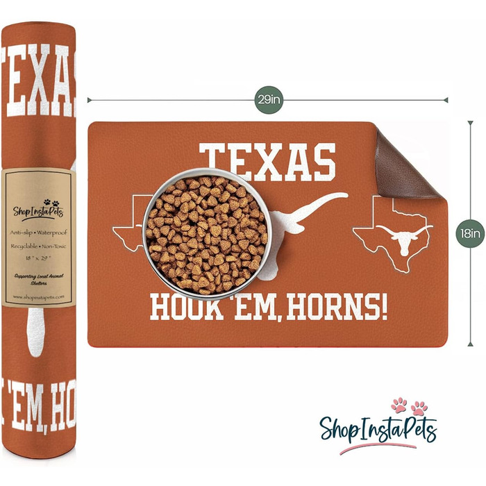Офіційний килимок для корму та води для собак і котів NCAA Texas Longhorns, 45,7×73,7 см, нековзкий, водонепроникний
