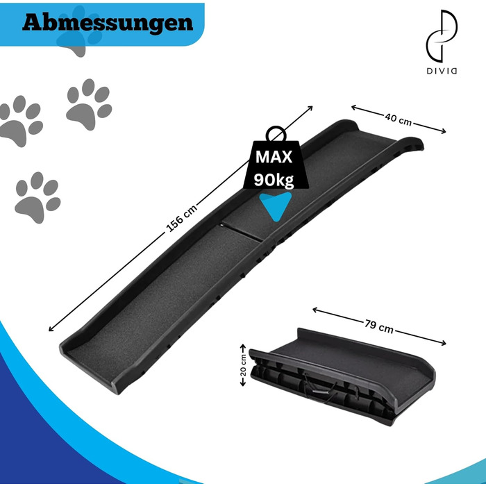 DIVID® Рампа для собак, складана, для автомобіля, до 90 кг, неслизька, для собак та котів
