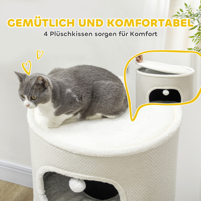 PawHut Scratching Barrel, висота 100 см Cat Barrel з 3 отворами, Cat Post з ігровими кулями, Cat Tower з Sisal, для котів до 6 кг, Бежевий+Кремово-білий | Аосом